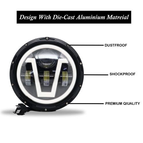 LIU HJG 7 Inch Round Harley Led Headlight Compatible with Jeep Thar, Harley Davidson & Royal Enfield (DC12-80V, 90W)