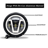 LIU HJG 7 Inch Round Harley Led Headlight Compatible with Jeep Thar, Harley Davidson & Royal Enfield (DC12-80V, 90W)