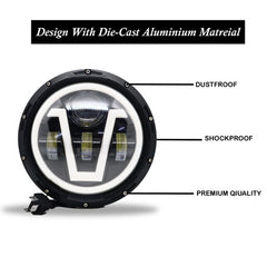 LIU HJG 7 Inch Round Harley Led Headlight Compatible with Jeep Thar, Harley Davidson & Royal Enfield (DC12-80V, 90W)