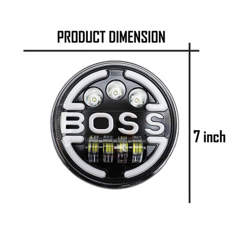LIU HJG 7 Inch Round Headlight Compatible with Royal Enfield, Jeep & Harley Davidson (Harley Boss Headlight)