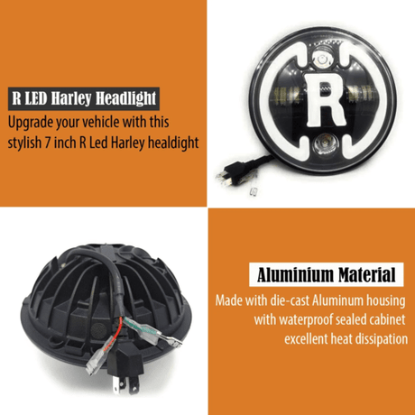 LIU HJG 7 Inch Round Headlight Compatible with Royal Enfield, Jeep Thar & Harley Davidson (R White Harley Headlight)
