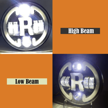 LIU HJG 7 Inch Round Headlight Compatible with Royal Enfield, Jeep Thar & Harley Davidson (R White Harley Headlight)
