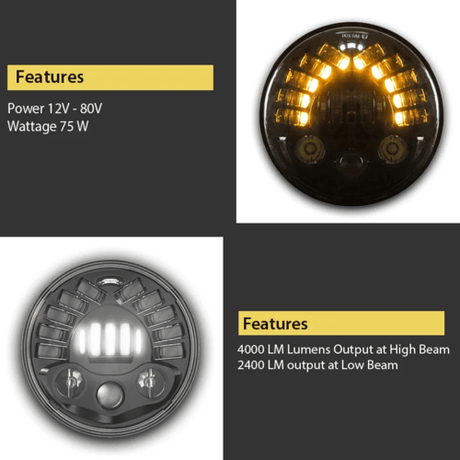 LIU HJG 7 Inch Round Headlight with Turn Signal Indicator & Hi/Low Beam for Bullet, Mahindra Thar