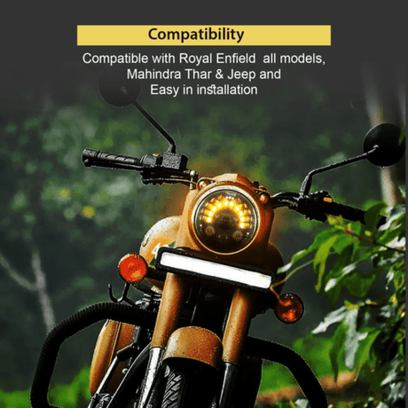LIU HJG 7 Inch Round Headlight with Turn Signal Indicator & Hi/Low Beam for Bullet, Mahindra Thar