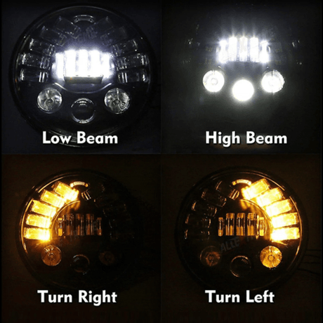 LIU HJG 7 Inch Round Headlight with Turn Signal Indicator & Hi/Low Beam for Bullet, Mahindra Thar