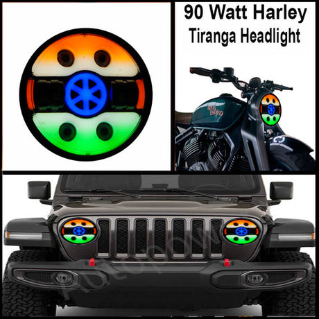 LIU HJG 7 Inch Tri Colour Round LED Harley Headlight Fits in Royal Enfield, Thar (12V-80V 90W) (Tiranga)