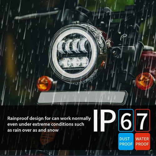 LIU HJG New Round LED Headligh Fits in Jawa with High Beam, Low Beam (12V-80V 75W)