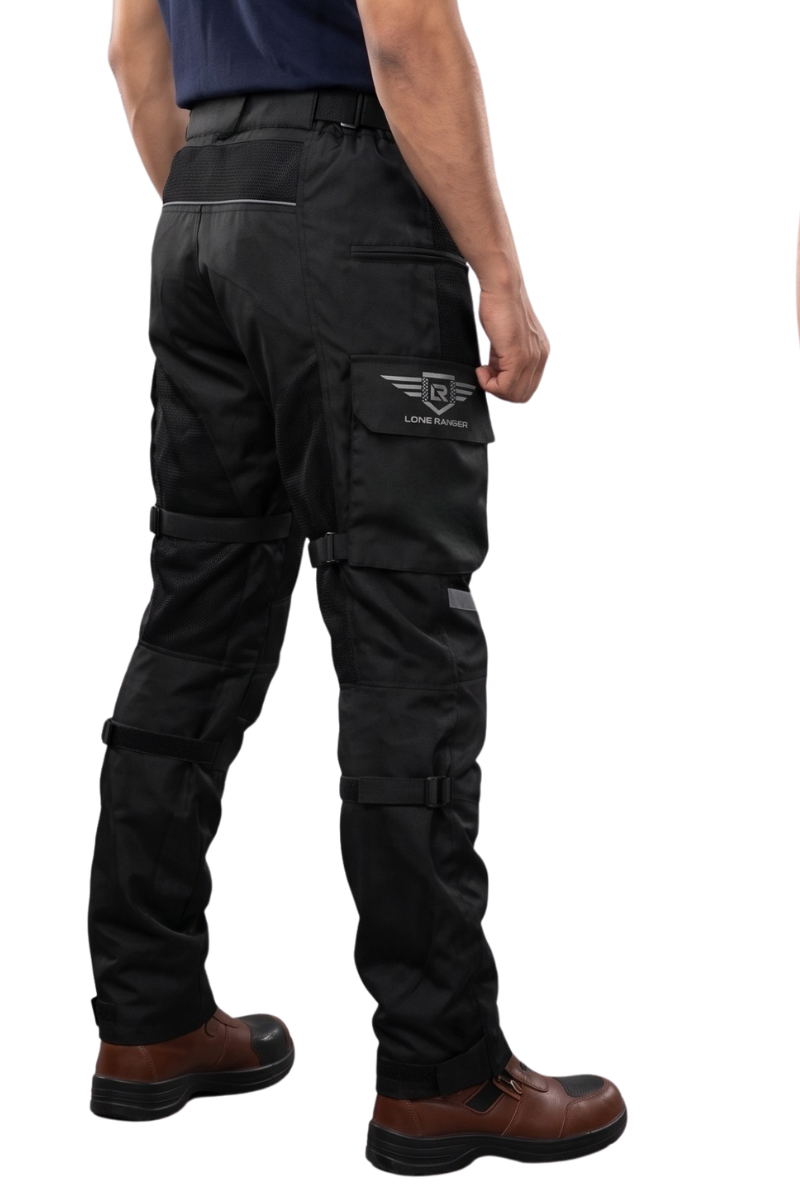 LoneRanger India Addon black motorcycle riding pants with tailbone protector

