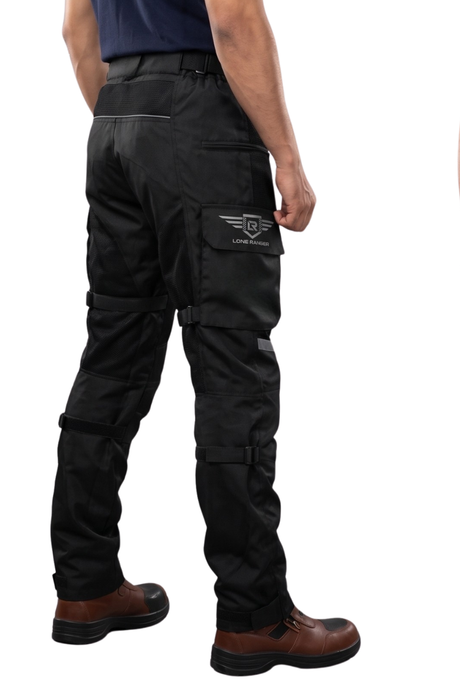 LoneRanger India Addon black motorcycle riding pants with tailbone protector

