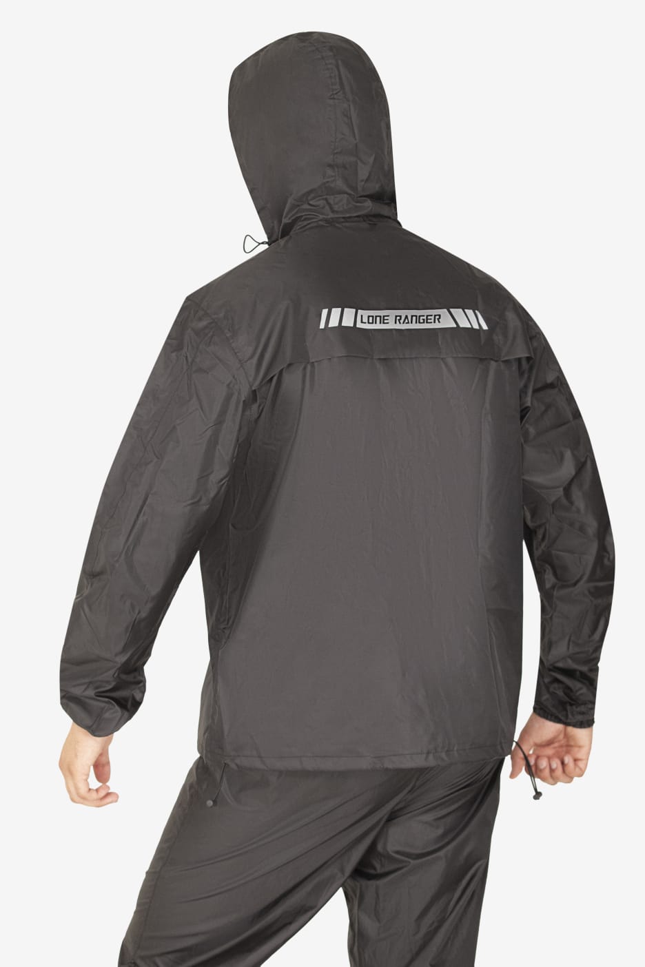 Lone Ranger Black Waterproof Motorcycle Rain Suit Jacket and Pants Set with Reflective Strips
