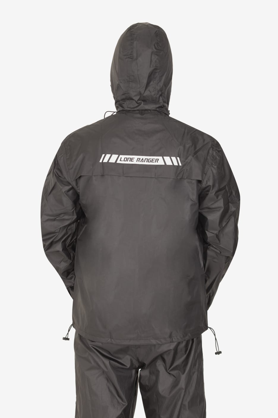 Lone Ranger Black Waterproof Motorcycle Rain Suit Jacket and Pants Set with Reflective Strips