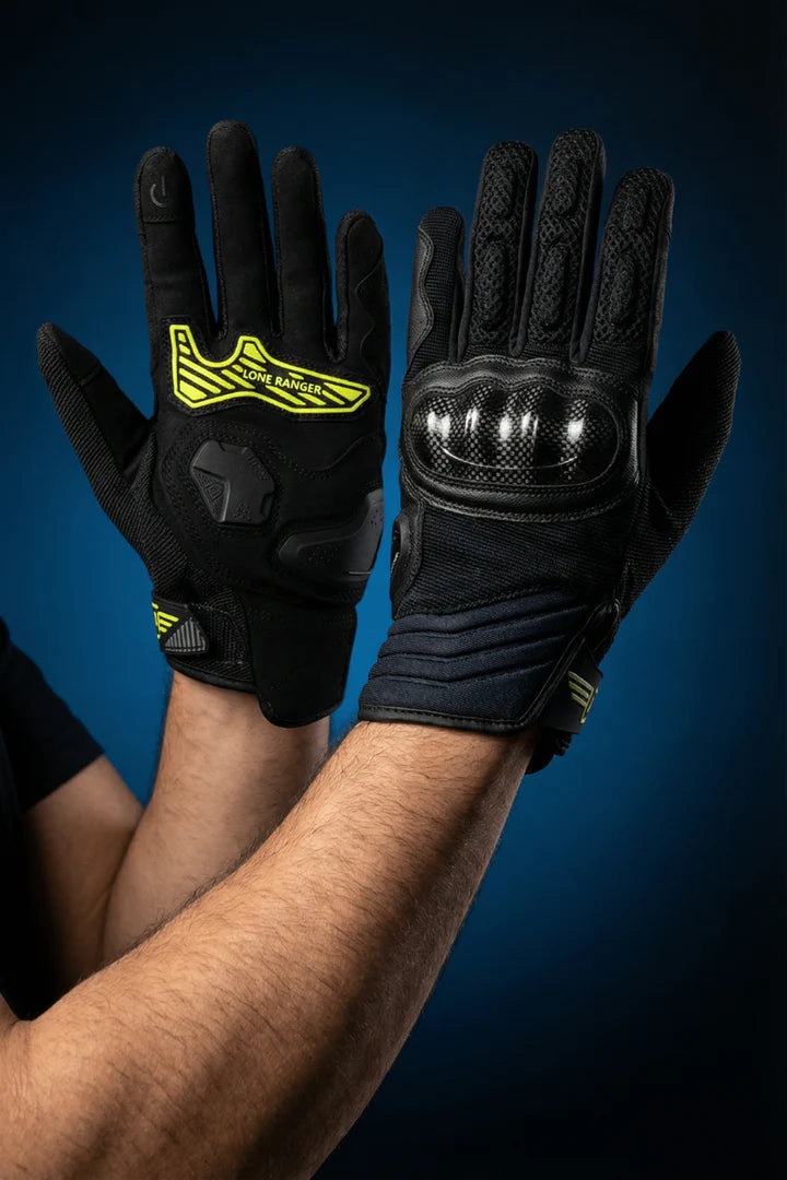 Lone Ranger Carbon-X Motorcycle Riding Gloves with Carbon Knuckle Protection