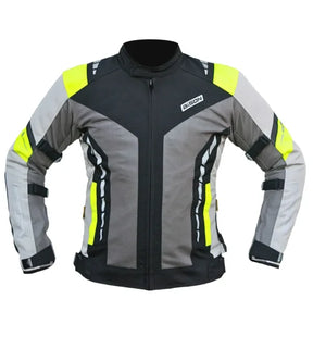 Bison ProGear Masculine V.2 grey hi-viz green motorcycle riding jacket front view

