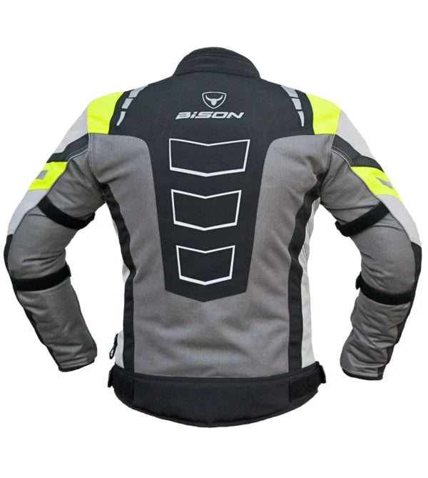 Bison Riding Gears Bison ProGear MASCULINE V2 Jacket – Grey Hi-Viz Urban Biker Riding Gear ...