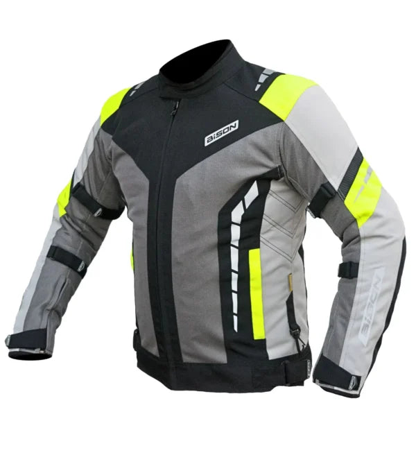 Bison Riding Gears Bison ProGear MASCULINE V2 Jacket – Grey Hi-Viz Urban Biker Riding Gear ...