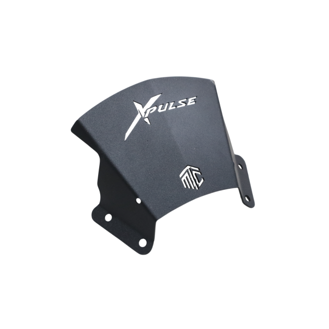 MotoCare metal visor installed on Hero Xpulse motorcycle windshield for aerodynamic protection and enhanced styling