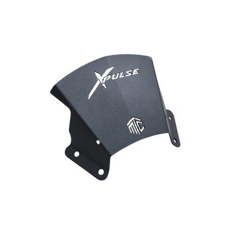 MotoCare metal visor installed on Hero Xpulse motorcycle windshield for aerodynamic protection and enhanced styling