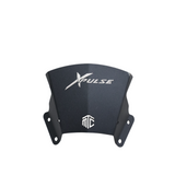 MotoCare metal visor installed on Hero Xpulse motorcycle windshield for aerodynamic protection and enhanced styling