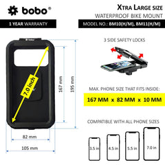 BOBO BM10 Waterproof Bike Phone Holder for Motorcycle and Scooter with Handlebar and Mirror Mount Options