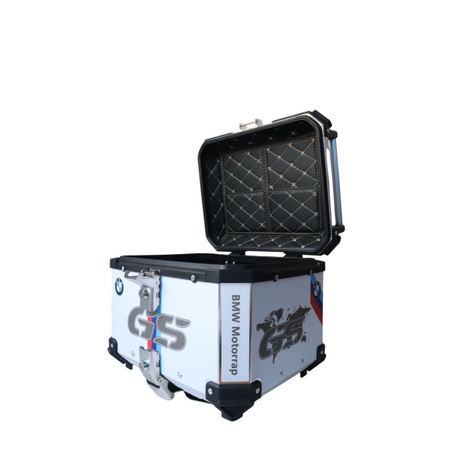 MOTOCARE ALUMINIUM 45 LITRE GRAPHIC BMW GS WHITE TOP BOX