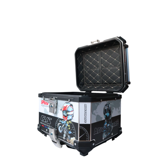 MOTOCARE ALUMINIUM 45 LITRE GRAPHIC WHITE BLACK SPEED GS