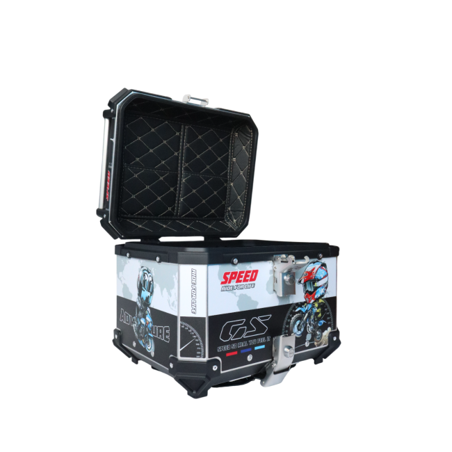 MOTOCARE ALUMINIUM 45 LITRE GRAPHIC WHITE BLACK SPEED GS