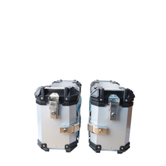 MOTOCARE ALUMINIUM MX 36 LITRE SILVER PANNIERS WITH SADDLE CLAMP