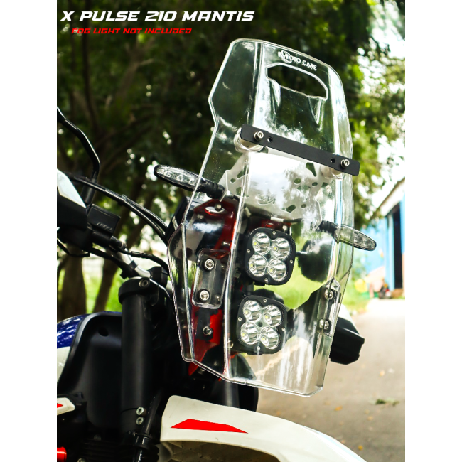 MotoCare Mantis rally tower windshield installed on Hero XPulse 210 for touring wind protection