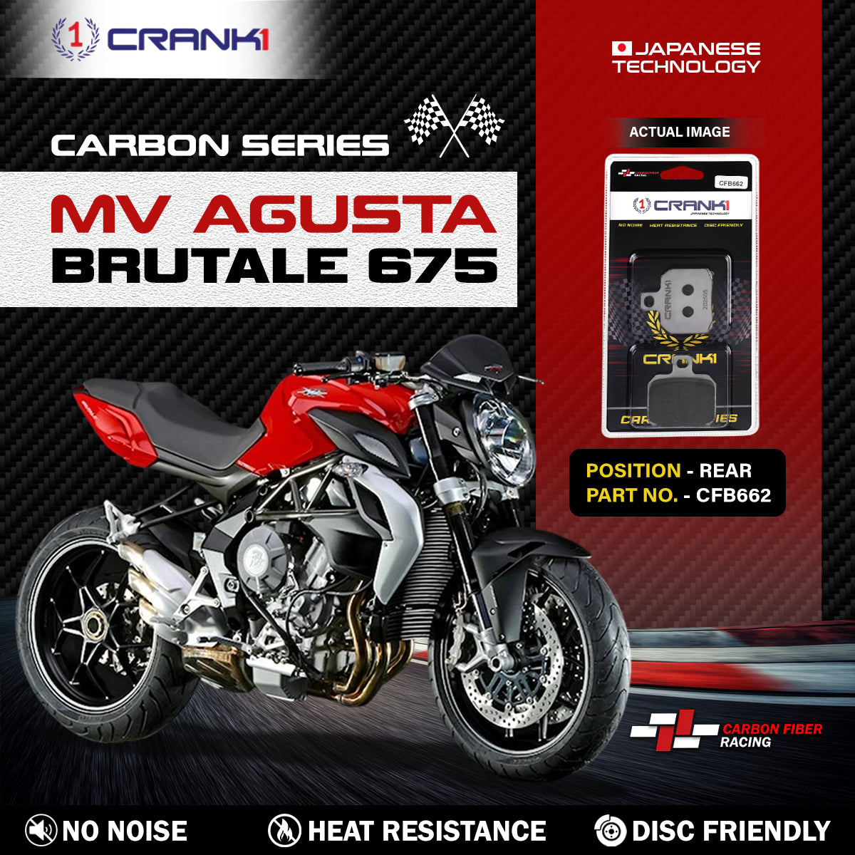 CRANK1 Carbon Rear Brake Pads CFB662 for MV Agusta Brutale 675