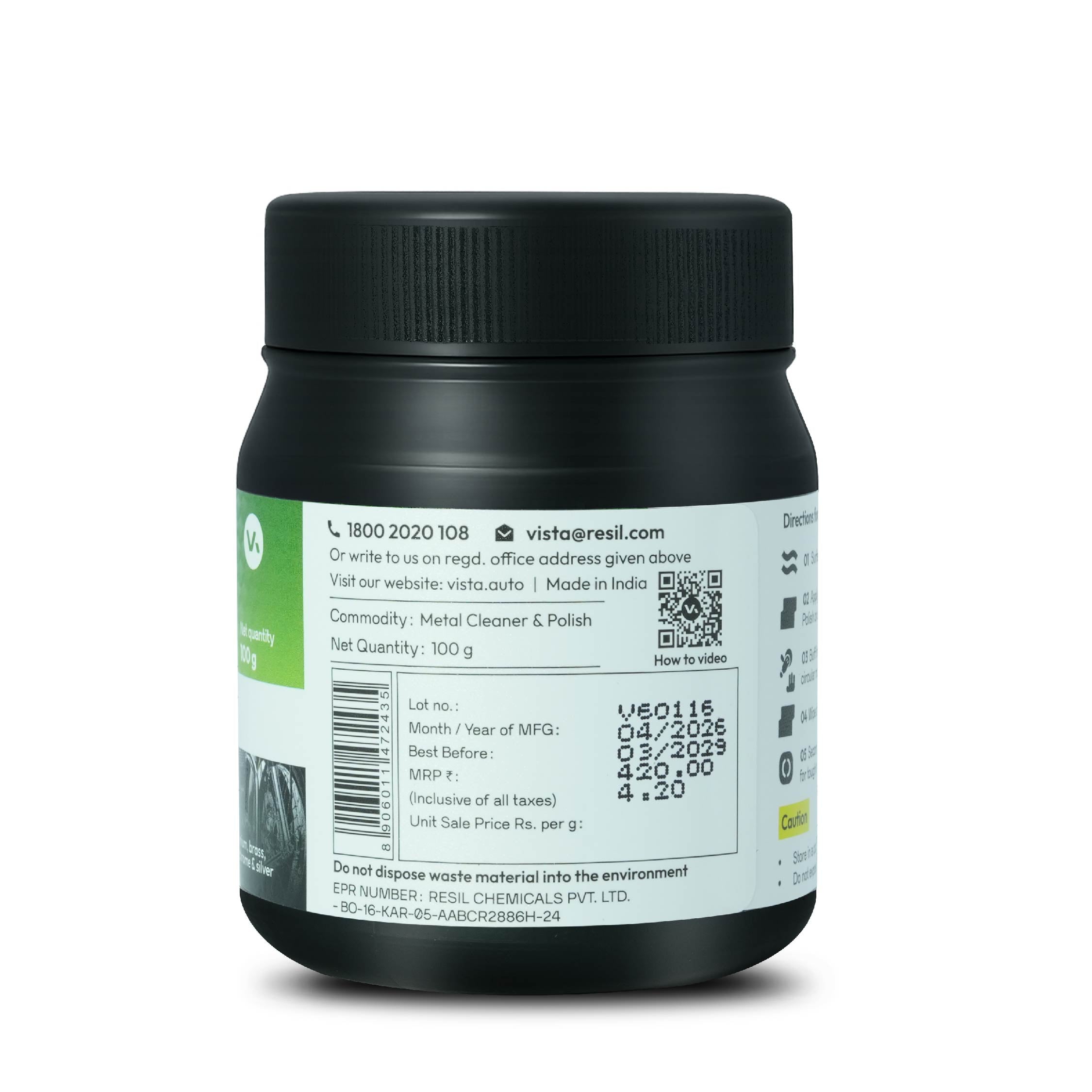 Vista Auto Care Metal Polish 100g for chrome brass copper and stainless steel

