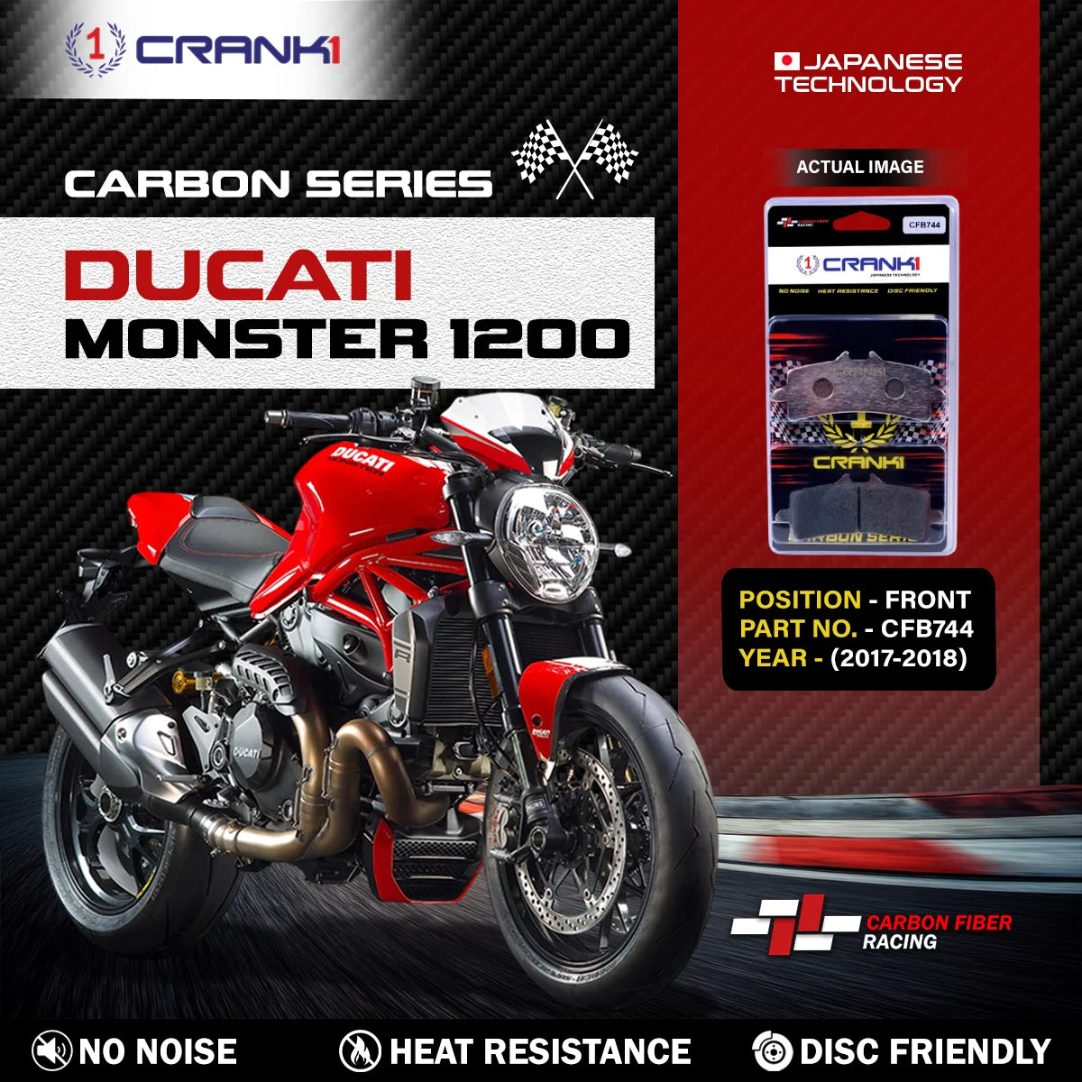 CRANK1 CFB744 carbon front brake pads for Ducati Monster 1200 2017-2018