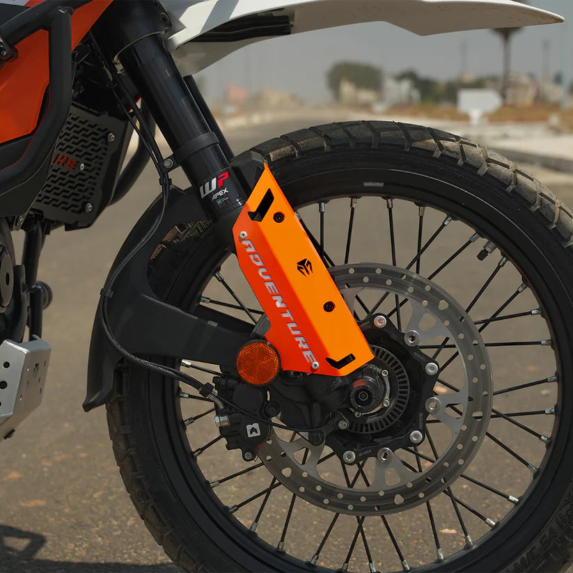 Moto Torque Orange Metal Fork Protectors for 2025 KTM 390 Adventure / Adventure X – Suspension Protection Upgrade