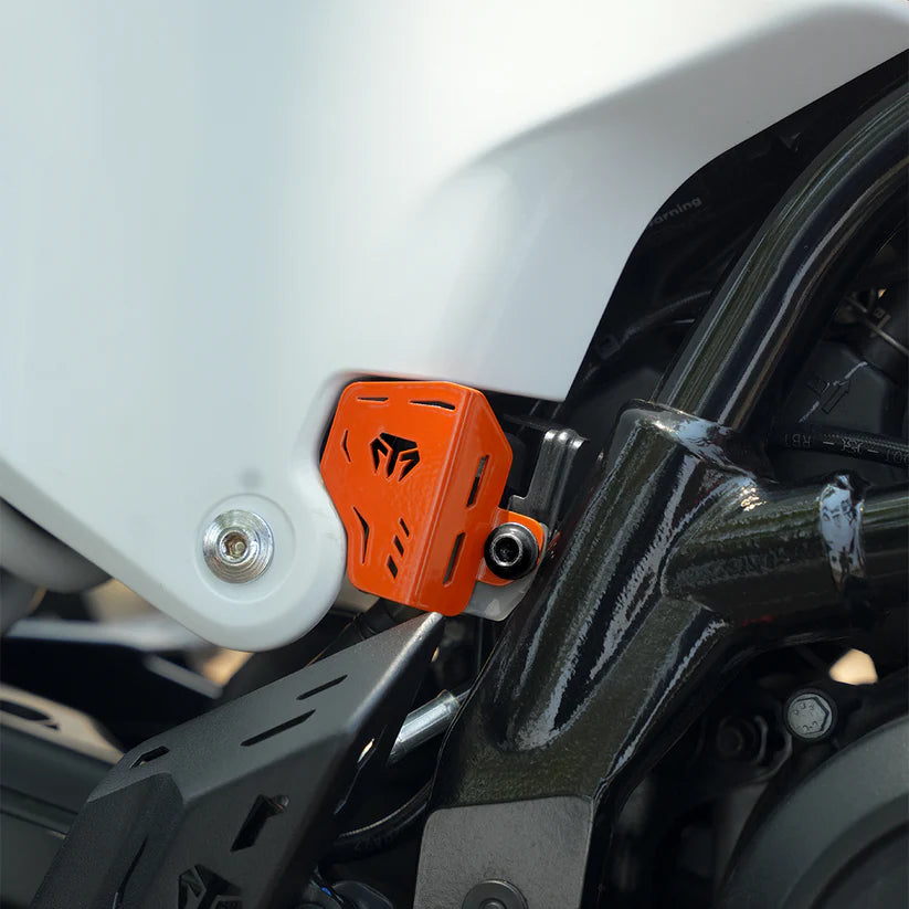Moto Torque Orange Mild Steel Reservoir Oil Guard for 2025 KTM 390 Adventure / Adventure X – Rear Brake Fluid Protector