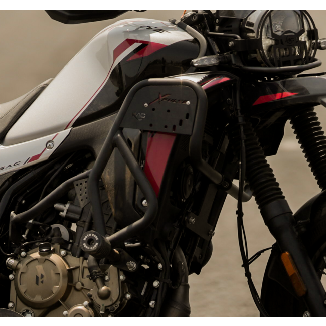 MotoCare Crash Guard with Dual Sliders installed on Hero XPulse 210 – Off-Road Engine Protection