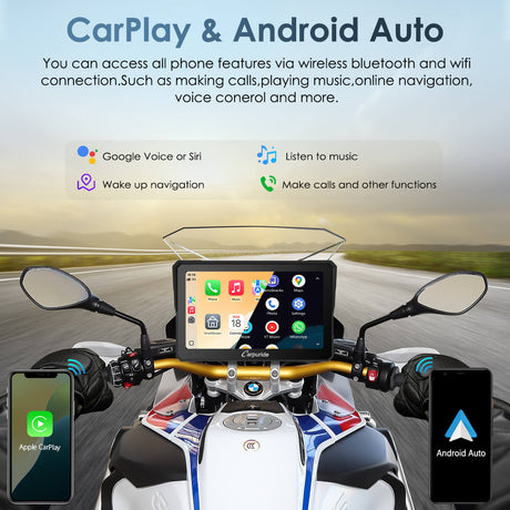 Carpuride W702BS 7 inch BMW motorcycle CarPlay display

