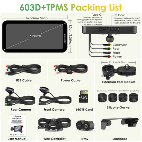 Carpuride W603D wireless motorcycle CarPlay display
