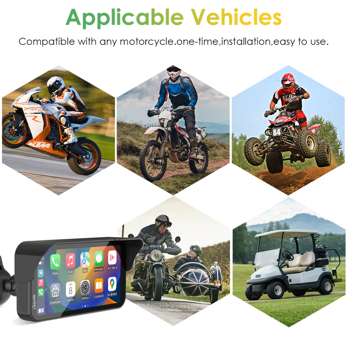 Carpuride W603D wireless motorcycle CarPlay display
