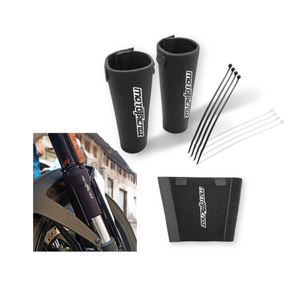 Mototrendz fork seal cover installed on motorcycle front fork