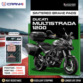 CRANK1 CB662 Rear Sintered Brake Pads for Ducati Multistrada 1200 2010-2014 Performance Motorcycle Brake Pads
