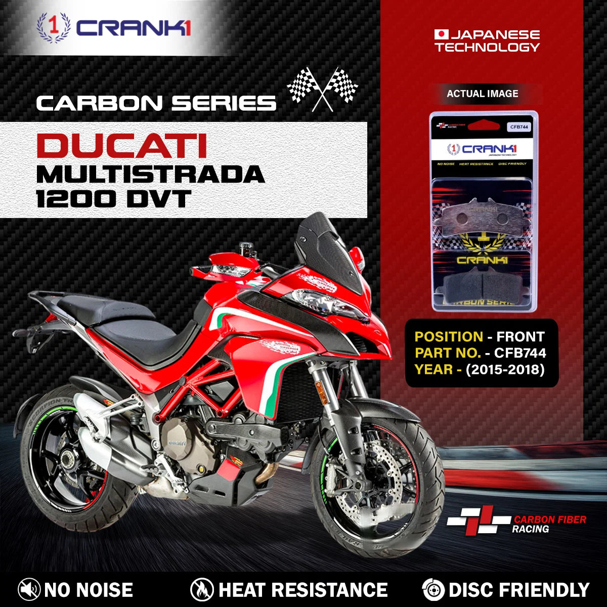 CRANK1 CFB744 carbon front brake pads for Ducati Multistrada 1200 DVT 2015-2018