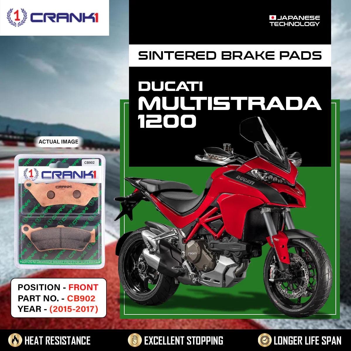 CRANK1 Sintered Brake Pads For Ducati Multistrada 1200 (2015-2017) Front Brake Pads - CB902 - 1 Set