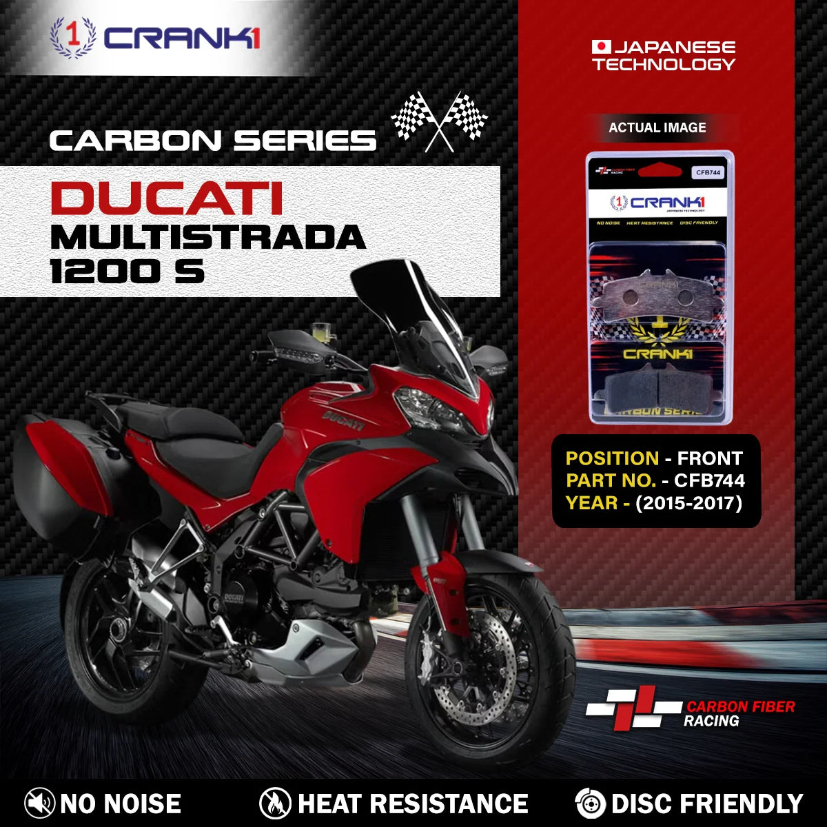 CRANK1 CFB744 carbon front brake pads for Ducati Multistrada 1200 S 2015-2017