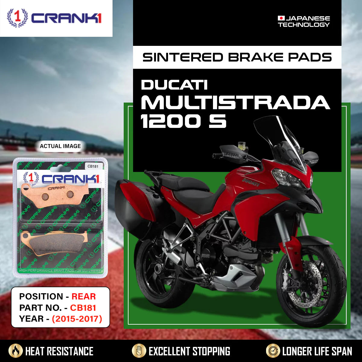 CRANK1 Sintered Rear Brake Pads CB181 for Ducati Multistrada 1200S 2015-2017 Motorcycle Brake Pads