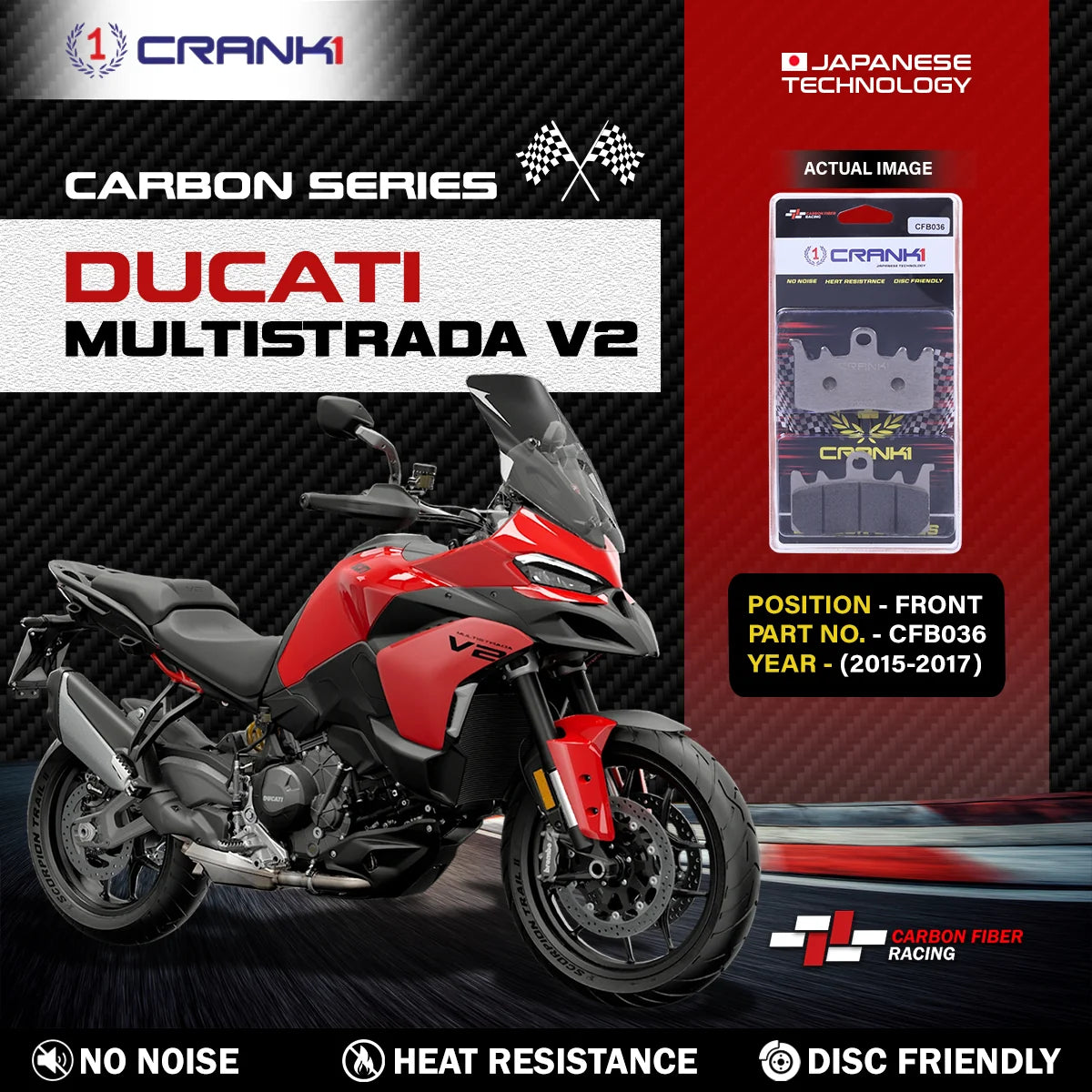 CRANK1 Carbon Brake Pads CFB036 Front for Ducati Multistrada V2 2015-2017