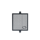 MotoCare radiator guard installed on Yezdi Adventure 2024 motorcycle protecting engine radiator from stones and debris during off-road riding