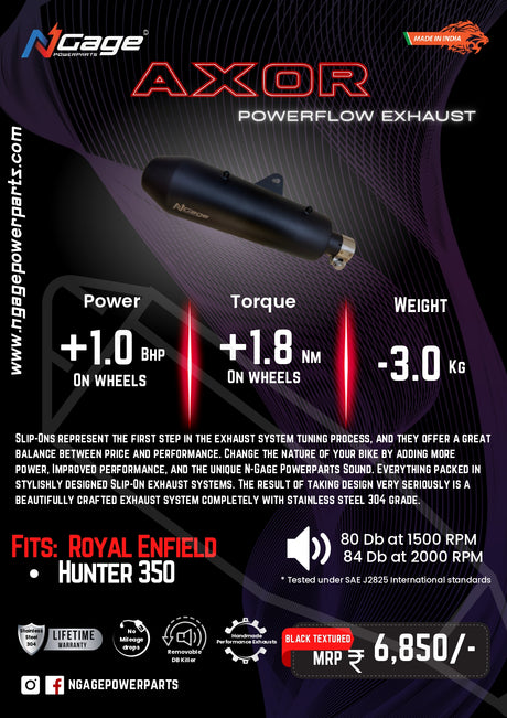 Ngage Powerparts Axor Powerflow exhaust for Royal Enfield Hunter 350