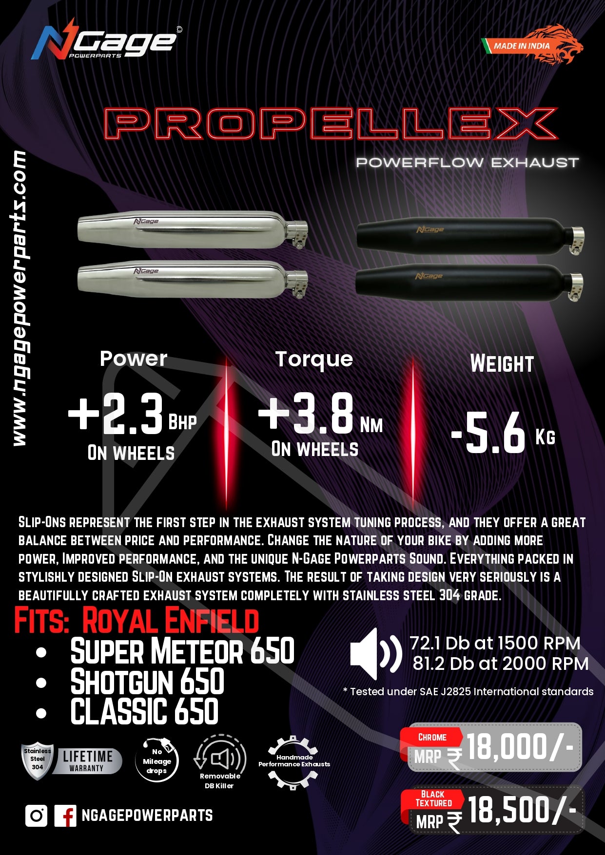 Ngage Powerparts Propellex Powerflow exhaust for Super Meteor 650