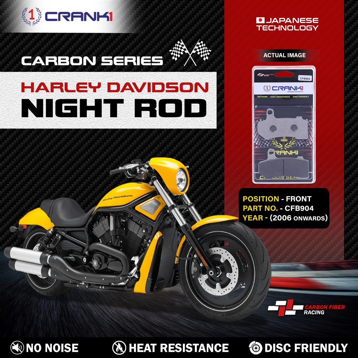 CRANK1 Carbon Brake Pads CFB904 for Harley-Davidson Night Rod Front