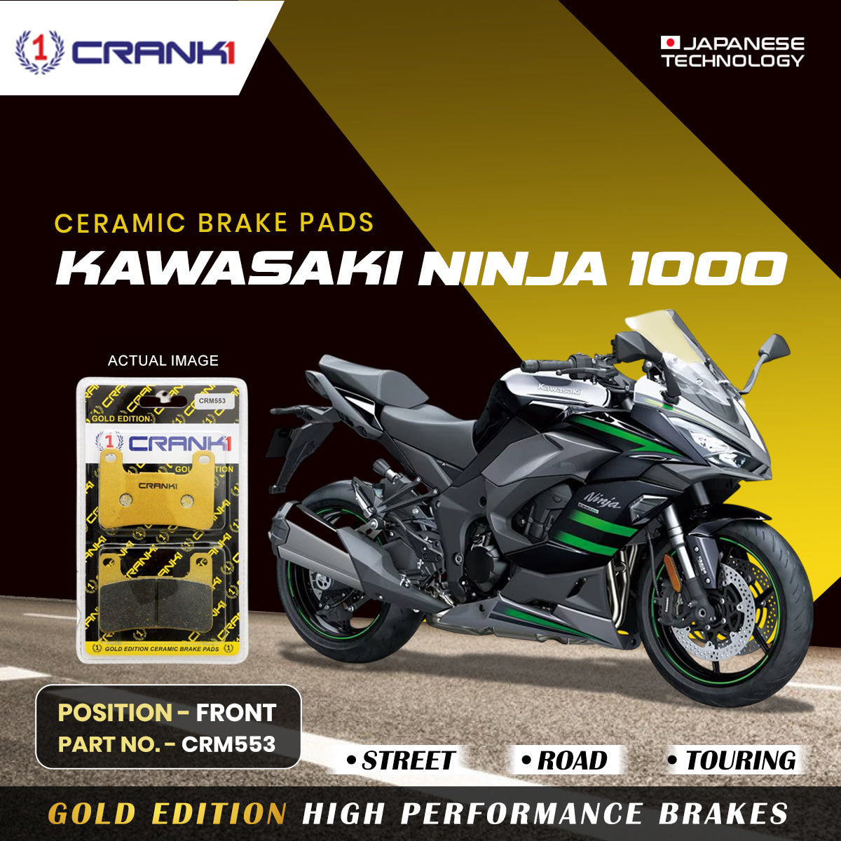 CRANK1 CRM553 ceramic front brake pads for Kawasaki Ninja 1000 motorcycle