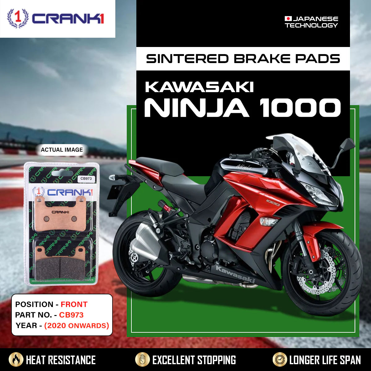 CRANK1 CB973 Sintered Front Brake Pads for Kawasaki Ninja 1000 (2020 Onwards) | LEGUNDARY Custom